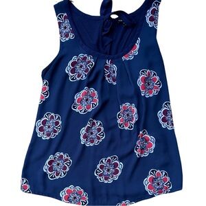 Express Small Floral Navy and red Sleeveless Top with tie in back - S